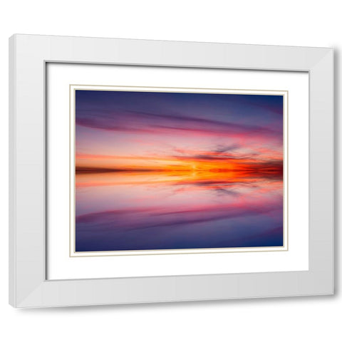 Sunset mirror reflection on Harney Lake at sunset-Florida White Modern Wood Framed Art Print with Double Matting by Jones, Adam