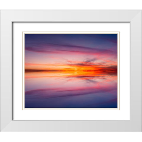 Sunset mirror reflection on Harney Lake at sunset-Florida White Modern Wood Framed Art Print with Double Matting by Jones, Adam