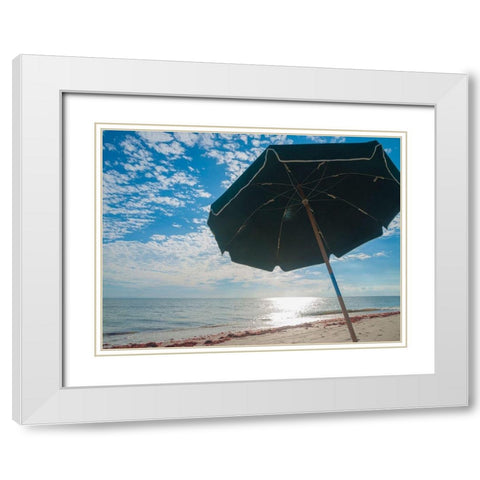 Beach Umbrella-Sanibel Island-Florida-USA White Modern Wood Framed Art Print with Double Matting by Miller, Anna