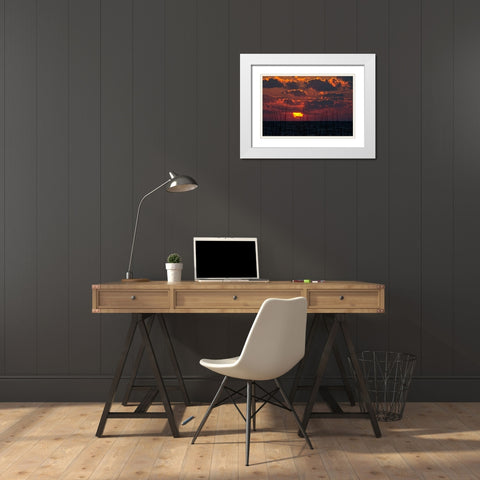 Florida-Sarasota-Crescent Beach-Siesta Key-Cloudy Sunset White Modern Wood Framed Art Print with Double Matting by Friel, Bernard
