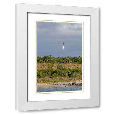 USA-Florida-Port Canaveral-A Space X rocket being launched from Cape Canaveral White Modern Wood Framed Art Print with Double Matting by Looney, Hollice