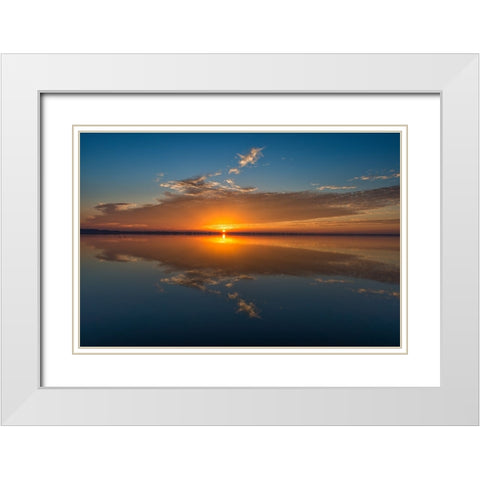 Stunning colors of sunrise and clouds reflected on Lake Hancock from Circle B Bar Preserve-Florida White Modern Wood Framed Art Print with Double Matting by Haddad, Sheila