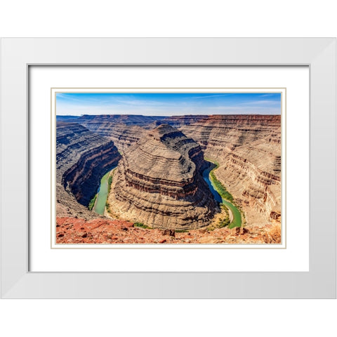 Monument Valley-Utah-San Juan River running through three sinuous canyons and valleys White Modern Wood Framed Art Print with Double Matting by Perry, William