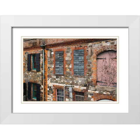 Georgia-Savannah Historic cobblestone building along Factors Walk White Modern Wood Framed Art Print with Double Matting by Wells, Joanne