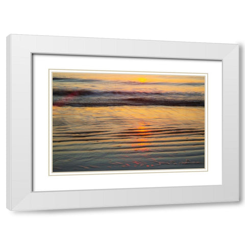 USA- Georgia- Tybee Island. Sunrise with ripples in the sand White Modern Wood Framed Art Print with Double Matting by Wells, Joanne
