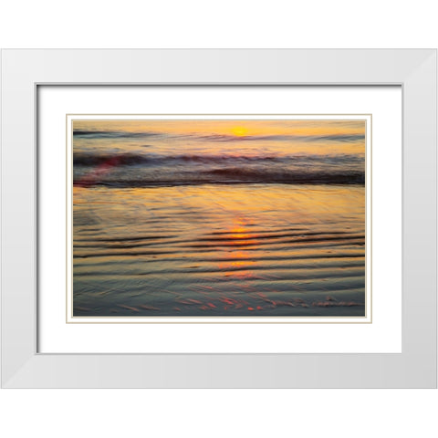 USA- Georgia- Tybee Island. Sunrise with ripples in the sand White Modern Wood Framed Art Print with Double Matting by Wells, Joanne