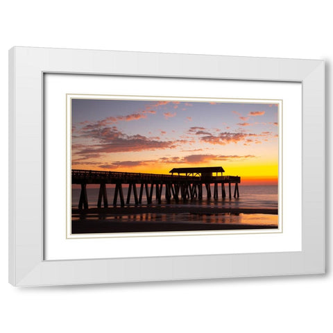 USA- Georgia. Silhouette of a pier in the sunrise- near Savannah. White Modern Wood Framed Art Print with Double Matting by Wells, Joanne