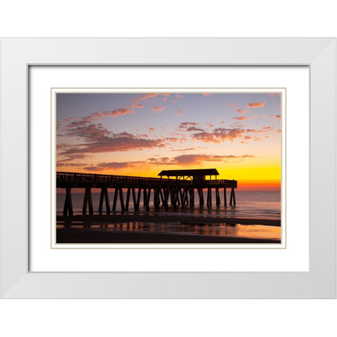 USA- Georgia. Silhouette of a pier in the sunrise- near Savannah. White Modern Wood Framed Art Print with Double Matting by Wells, Joanne