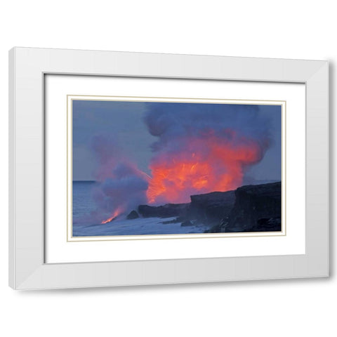 HI, Hawaii Volcanoes NP Lava explodes by ocean White Modern Wood Framed Art Print with Double Matting by Illg, Cathy and Gordon