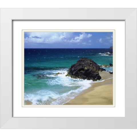 Hawaii, A wave breaks on a beach White Modern Wood Framed Art Print with Double Matting by Talbot Frank, Christopher
