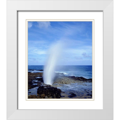 Hawaii, Kauai A blowhole spouts seawater White Modern Wood Framed Art Print with Double Matting by Talbot Frank, Christopher