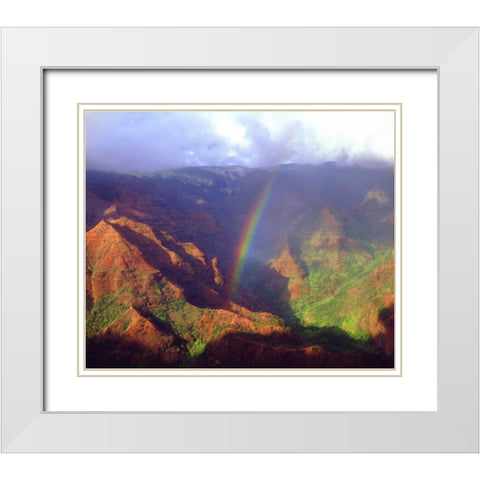USA, Hawaii, Kauai A rainbow over Waimea Canyon White Modern Wood Framed Art Print with Double Matting by Talbot Frank, Christopher