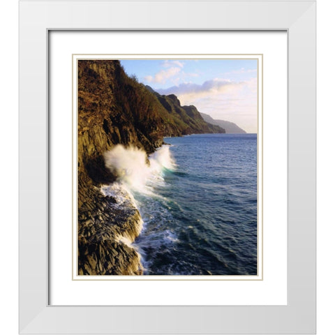Hawaii, Kauai Waves on the Na Pali Coast White Modern Wood Framed Art Print with Double Matting by Talbot Frank, Christopher