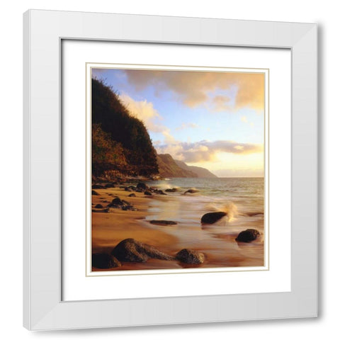 Hawaii, Kauai Waves on the Na Pali Coast White Modern Wood Framed Art Print with Double Matting by Talbot Frank, Christopher