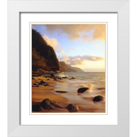 Hawaii, Kauai Waves on the Na Pali Coast White Modern Wood Framed Art Print with Double Matting by Talbot Frank, Christopher