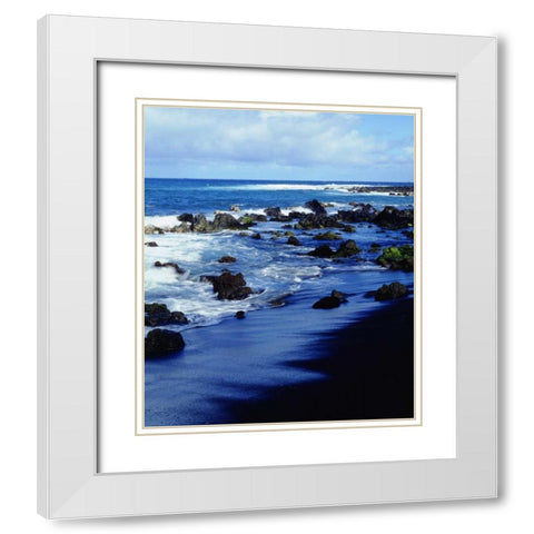 Hawaii Waves breaking on a black sand beach White Modern Wood Framed Art Print with Double Matting by Talbot Frank, Christopher