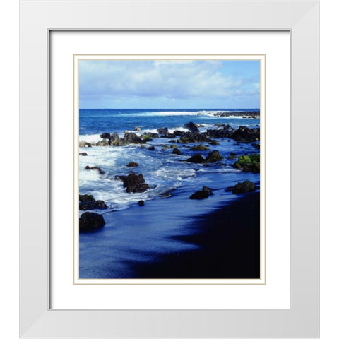 Hawaii Waves breaking on a black sand beach White Modern Wood Framed Art Print with Double Matting by Talbot Frank, Christopher