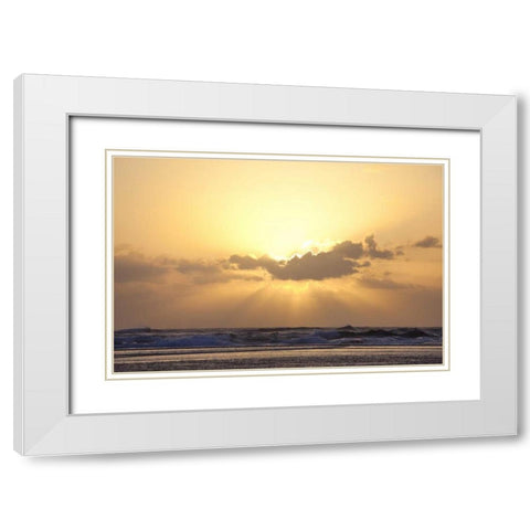 USA, Hawaii, Kauai God rays over beach at sunset White Modern Wood Framed Art Print with Double Matting by Flaherty, Dennis