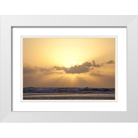 USA, Hawaii, Kauai God rays over beach at sunset White Modern Wood Framed Art Print with Double Matting by Flaherty, Dennis