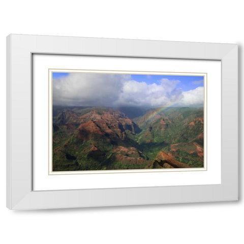 Hawaii, Kauai Rainbow over Waimea Canyon White Modern Wood Framed Art Print with Double Matting by Flaherty, Dennis