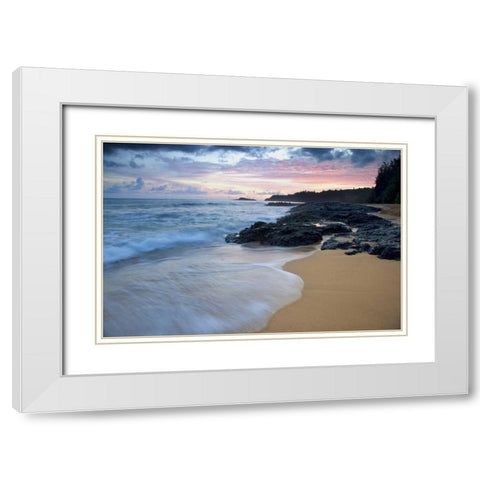 USA, Hawaii, Kauai Secret Beach at dawn White Modern Wood Framed Art Print with Double Matting by Flaherty, Dennis