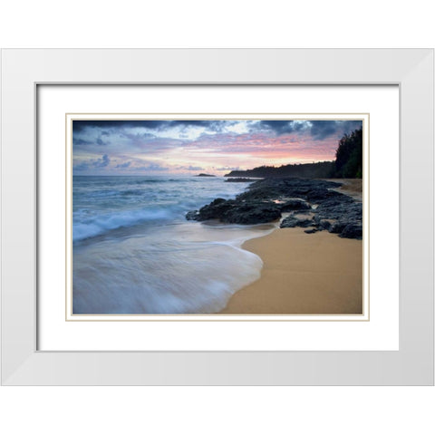 USA, Hawaii, Kauai Secret Beach at dawn White Modern Wood Framed Art Print with Double Matting by Flaherty, Dennis