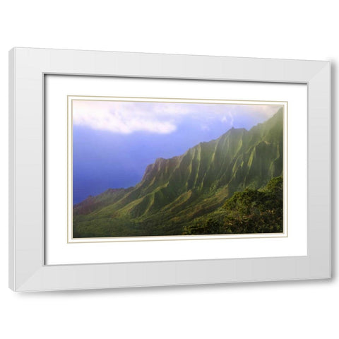 HI, Kauai Landscape of the Na Pali Coast White Modern Wood Framed Art Print with Double Matting by Flaherty, Dennis