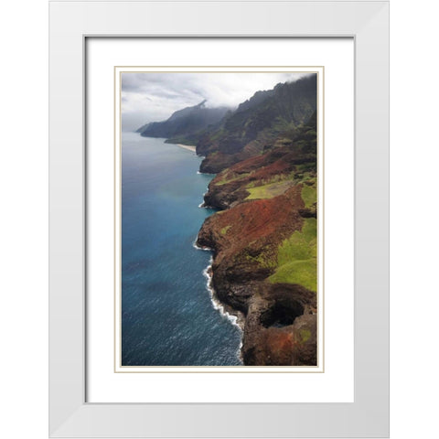 USA, Hawaii, Kauai Aerial view of Na Pali Coast White Modern Wood Framed Art Print with Double Matting by Flaherty, Dennis