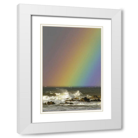 Hawaii, Maui, Hookipa Beach Rainbow and waves White Modern Wood Framed Art Print with Double Matting by Illg, Cathy and Gordon