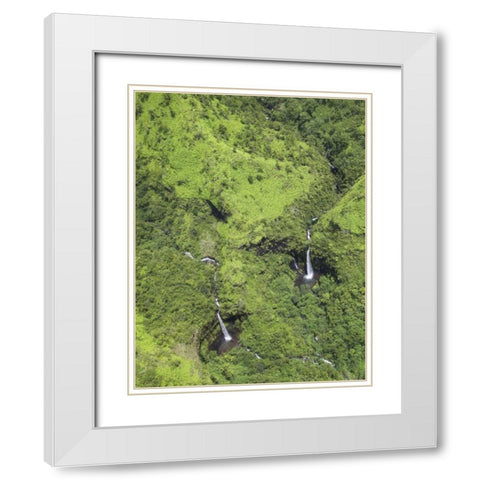 USA, Hawaii, Kauai Aerial view of waterfalls White Modern Wood Framed Art Print with Double Matting by Flaherty, Dennis