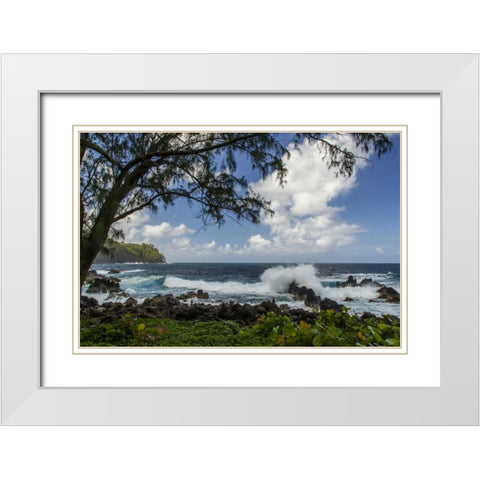 HI, Big Island Wave crashing on shore rocks White Modern Wood Framed Art Print with Double Matting by Illg, Cathy and Gordon
