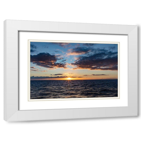 Sunset over the Pacific Ocean from tour boat in Kauai-Hawaii-USA White Modern Wood Framed Art Print with Double Matting by Haney, Chuck