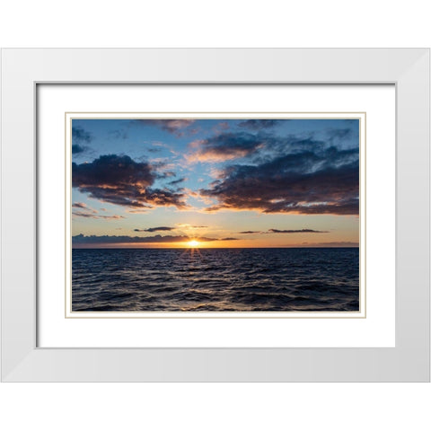 Sunset over the Pacific Ocean from tour boat in Kauai-Hawaii-USA White Modern Wood Framed Art Print with Double Matting by Haney, Chuck