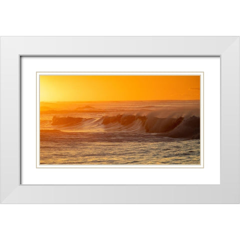 Incoming surf waves at sunrise near Poipu in Kauai-Hawaii-USA White Modern Wood Framed Art Print with Double Matting by Haney, Chuck