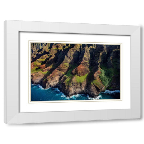 Aerial view of the Napali Coastline in Kauai-Hawaii-USA White Modern Wood Framed Art Print with Double Matting by Haney, Chuck