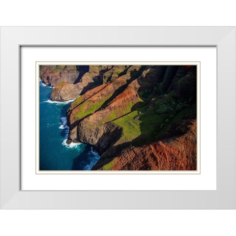 Aerial view of the Napali Coastline in Kauai-Hawaii-USA White Modern Wood Framed Art Print with Double Matting by Haney, Chuck