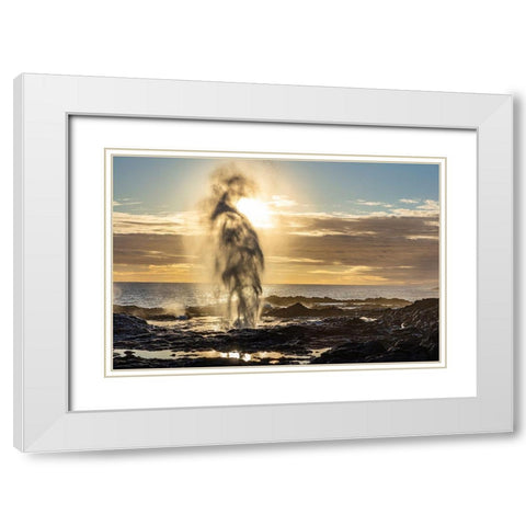 The Spouting Horn at sunset near Poipu in Kauai-Hawaii-USA White Modern Wood Framed Art Print with Double Matting by Haney, Chuck