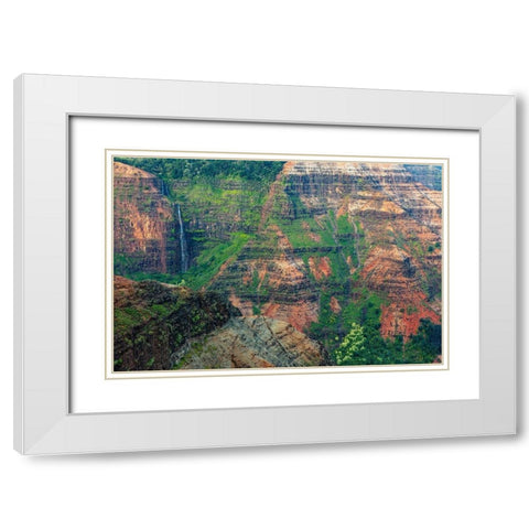 Waipoo Waterfall in Waimea Canyon State Park in Kauai-Hawaii-USA White Modern Wood Framed Art Print with Double Matting by Haney, Chuck