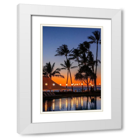 Sunset reflected in resort pool-Maui-Hawaii-USA White Modern Wood Framed Art Print with Double Matting by Engelbrecht, Jim