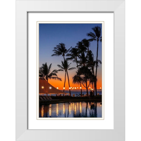 Sunset reflected in resort pool-Maui-Hawaii-USA White Modern Wood Framed Art Print with Double Matting by Engelbrecht, Jim