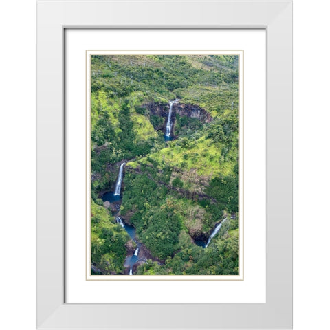Waterfalls in Waimea Canyon State Park-Kauai-Hawaii-USA White Modern Wood Framed Art Print with Double Matting by Engelbrecht, Jim