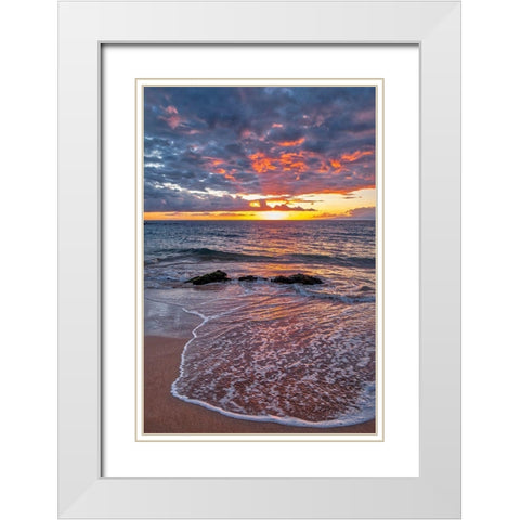 Sunset on Wailea Beach-Maui-Hawaii-USA White Modern Wood Framed Art Print with Double Matting by Engelbrecht, Lisa S.