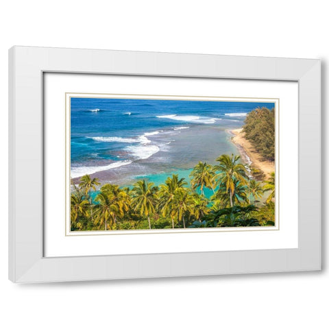 Hawaii-Kauai-shoreline along the Na Pali Coast State Wilderness Park White Modern Wood Framed Art Print with Double Matting by Gulin, Sylvia