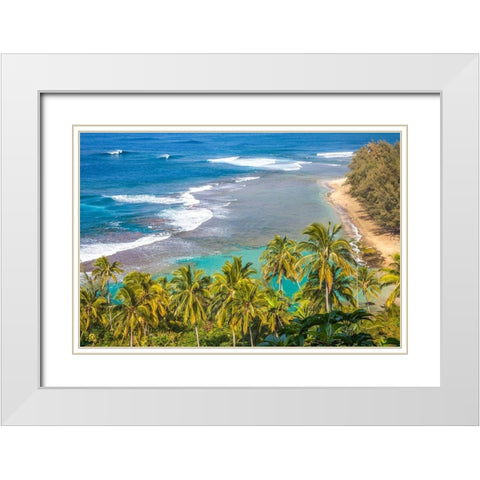Hawaii-Kauai-shoreline along the Na Pali Coast State Wilderness Park White Modern Wood Framed Art Print with Double Matting by Gulin, Sylvia