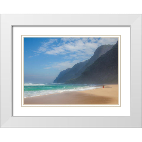 Hawaii-Kauai-Polihale State Park walking along the beach White Modern Wood Framed Art Print with Double Matting by Gulin, Sylvia