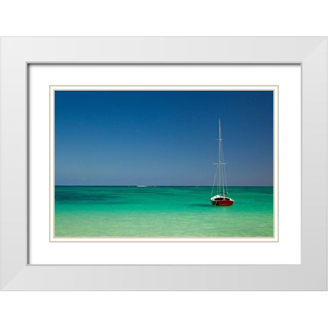 Hawaii-Oahu-Lanikai Beach with tropical blue water and islands off shore White Modern Wood Framed Art Print with Double Matting by Gulin, Sylvia