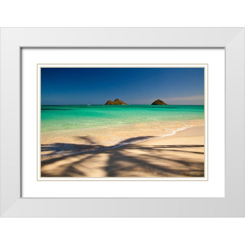 Hawaii-Oahu-Lanikai Beach with tropical blue water and islands off shore White Modern Wood Framed Art Print with Double Matting by Gulin, Sylvia
