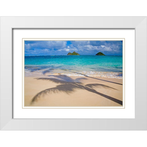 Hawaii-Oahu-Lanikai Beach with tropical blue water and islands off shore White Modern Wood Framed Art Print with Double Matting by Gulin, Sylvia