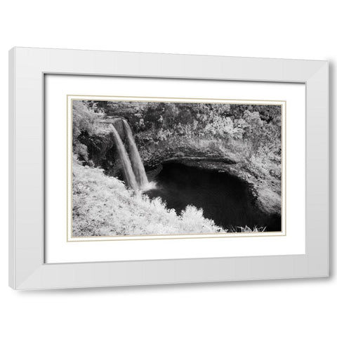 USA-Hawaii-Kauai-Infrared Island of Wailua Falls Kauai-HI, White Modern Wood Framed Art Print with Double Matting by Eggers, Terry