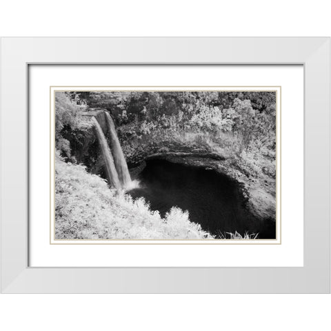 USA-Hawaii-Kauai-Infrared Island of Wailua Falls Kauai-HI, White Modern Wood Framed Art Print with Double Matting by Eggers, Terry